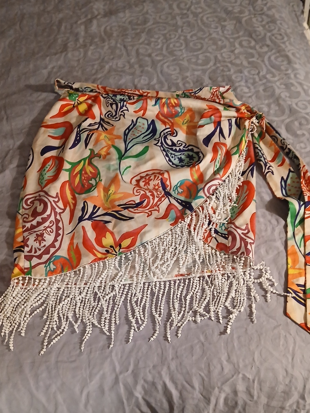 Tropical Sarong Floral Fringe Wrap Skirt
